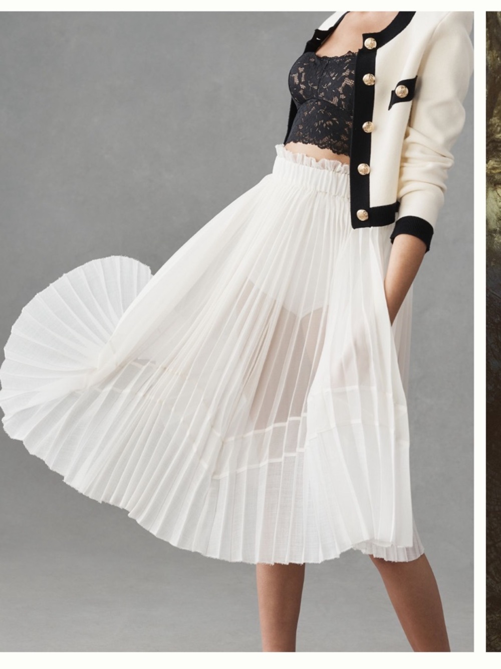 Elegant sheer White Pleated Skirt with attached bloomers